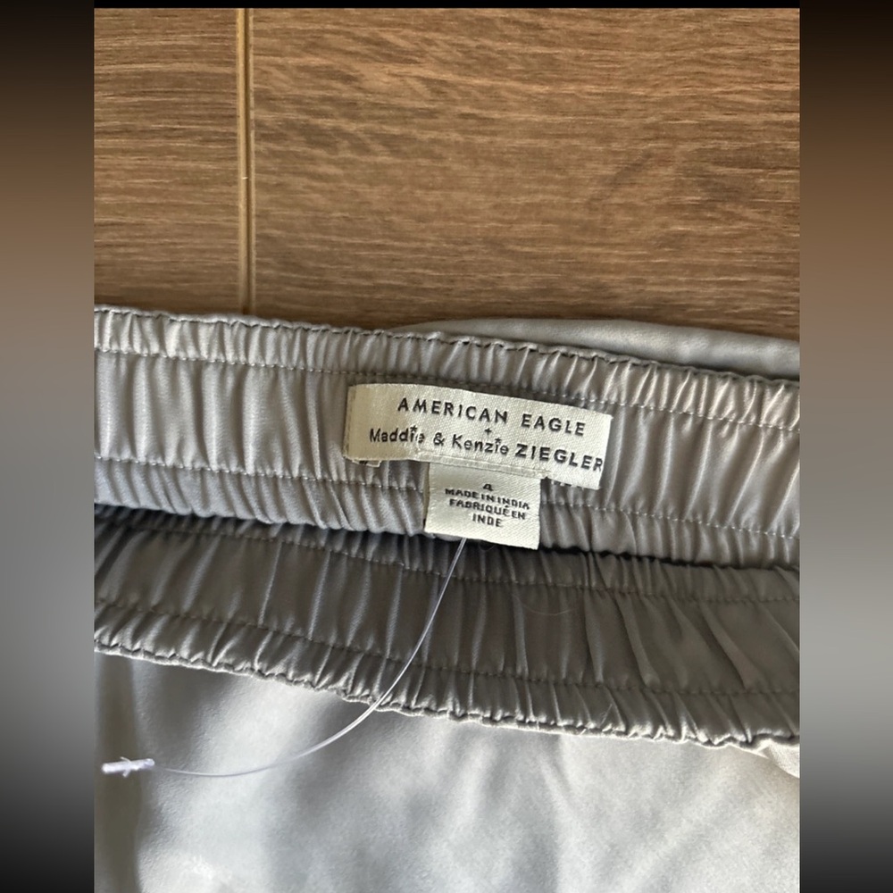 American Eagle Grey Satin Midi Skirt